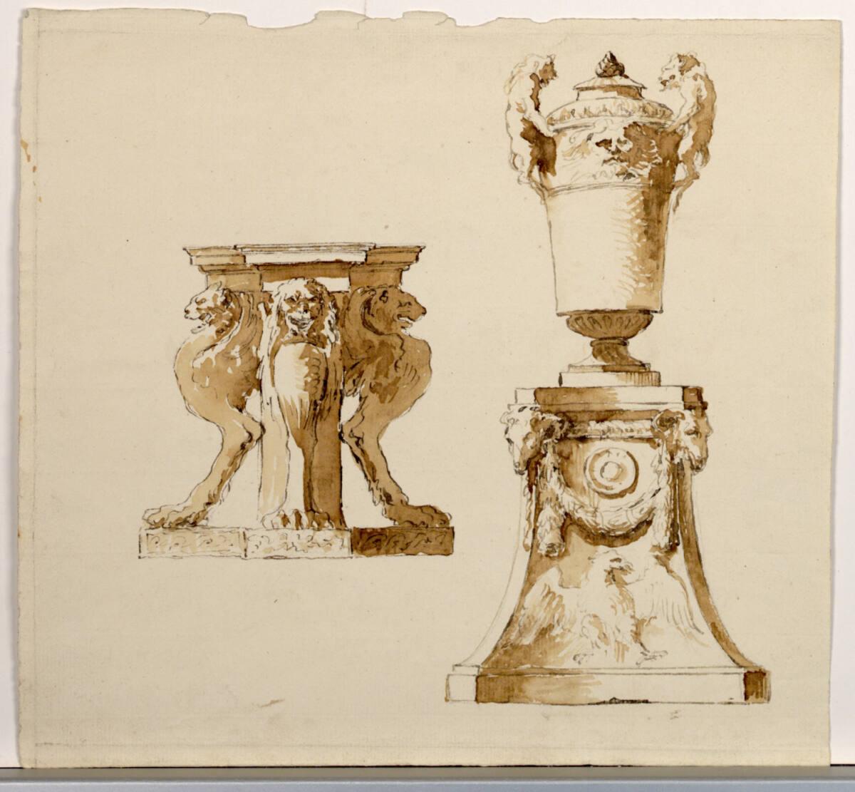 Giovanni Battista Tiepolo, Zwei Entwürfe für einen Sockel mit Vasenaufsatz, Inv. Nr.: 40599