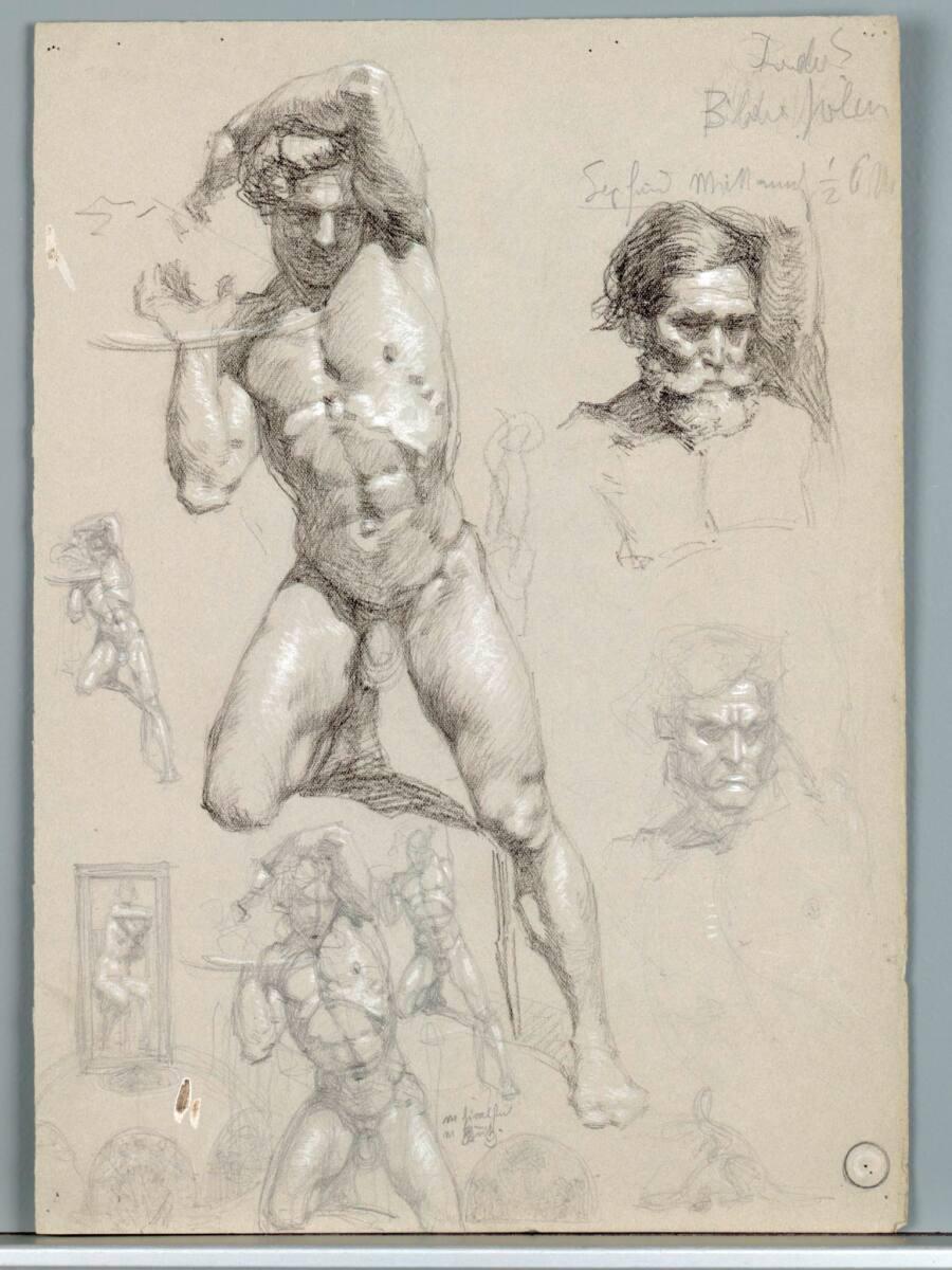 Alexander Rothaug, Verschiedene männliche Kopf- und Figurstudien, Inv. Nr.: 40663