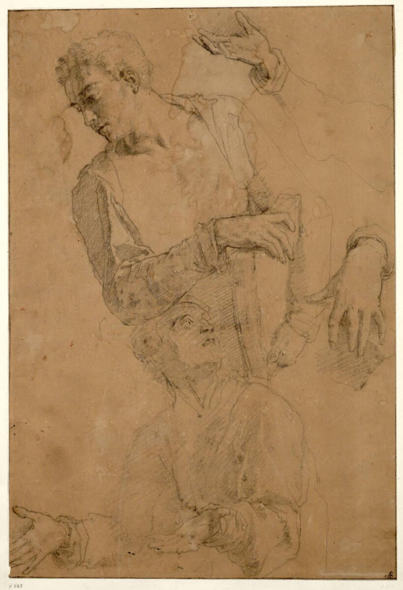 Federico Zuccari, Studienblatt. (Halbfigur eines Jünglings mit Buch; Halbfigur eines jungen Man…