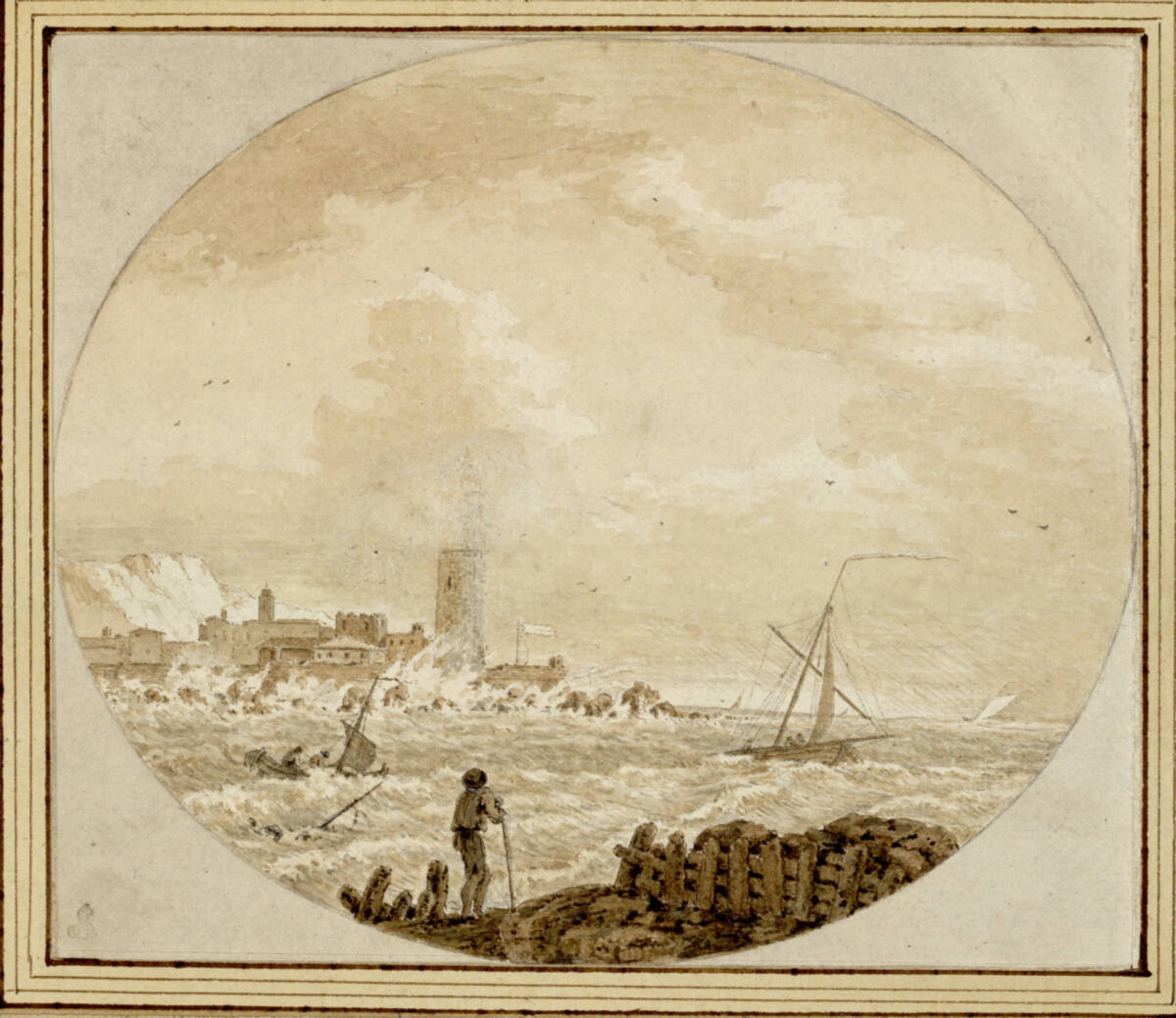 Meeresbucht bei stürmischer See (liegendes Oval), Marco Ricci