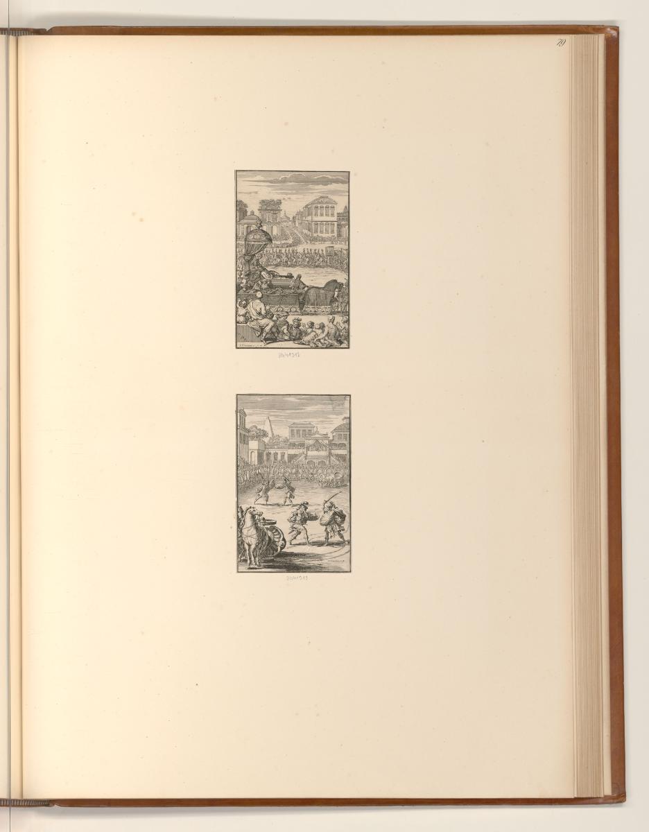 Nic. Cochin; Fr. Chauveau, Begräbnis des Julius Cäsar; Gladiatorenkampf, Inv. Nr.: Frankreich n…