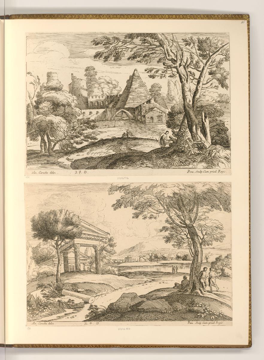Jean Pesne; Charles Macé, Landschaft mit Cestius-Pyramide; Landschaft mit antiken Gebäuden, Inv…