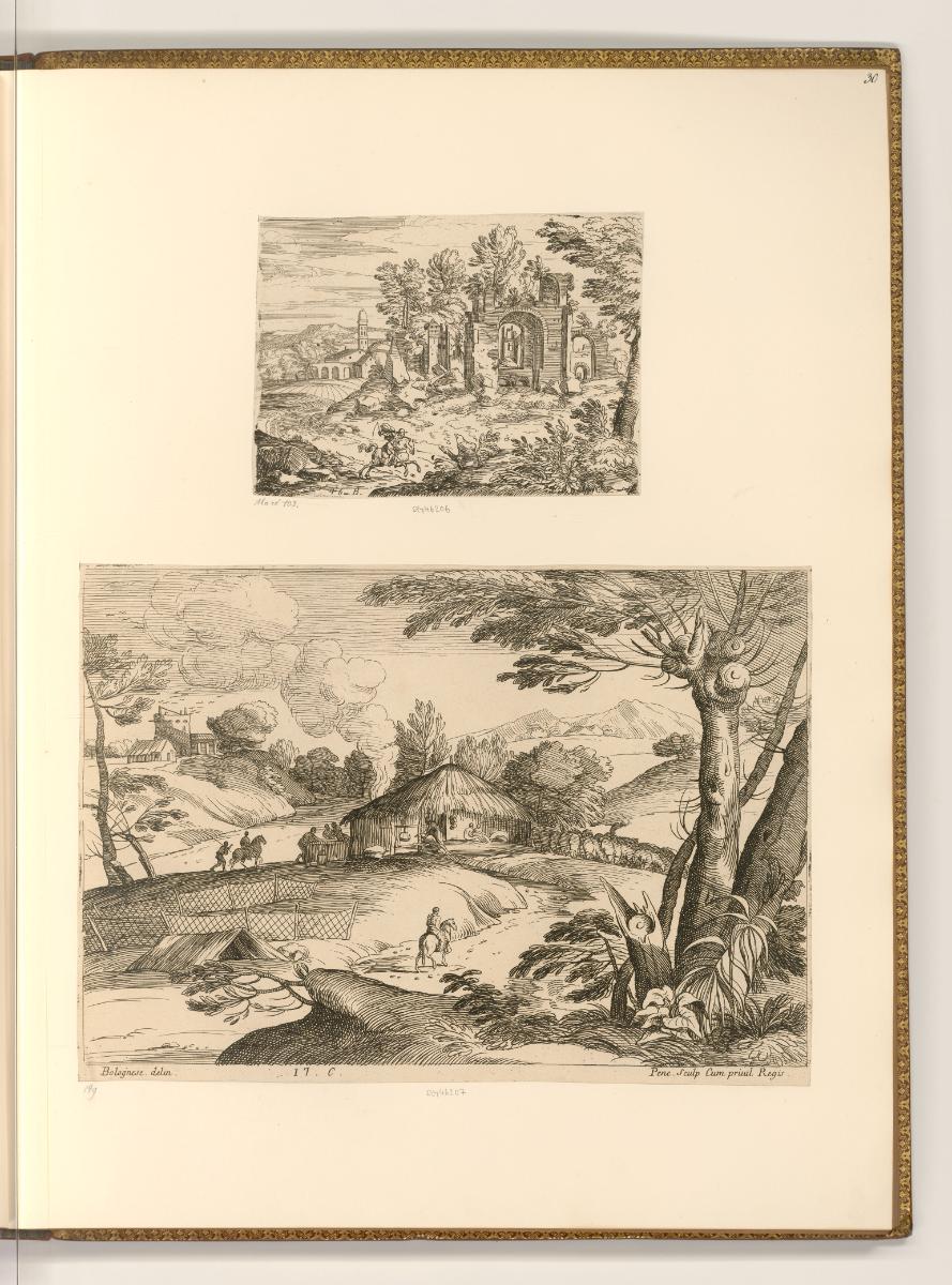Jean Pesne; Charles Macé, Landschaft mit Ruinen und Reiter; Landschaft mit Hütte und Schafherde…