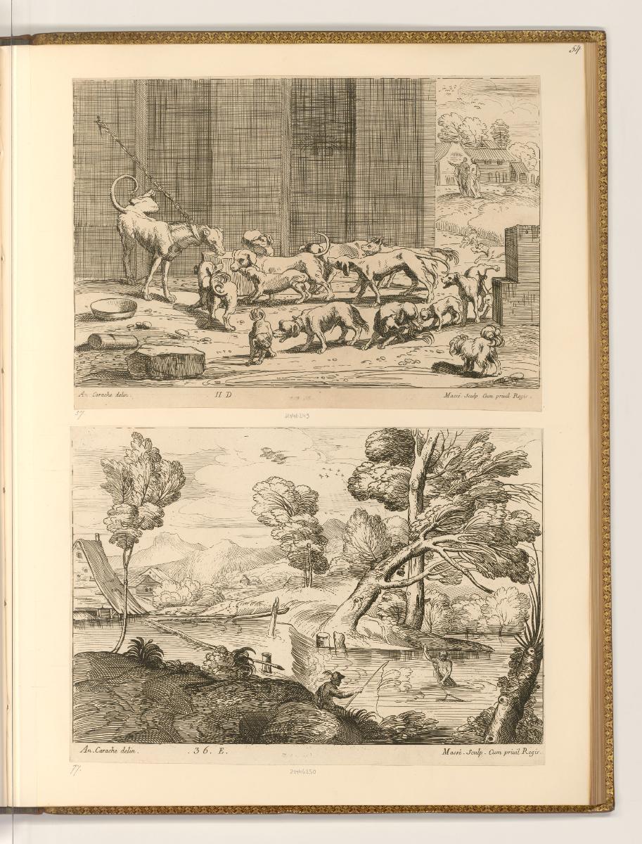 Jean Pesne; Charles Macé, Diverse Hunde; Flusslandschaft mit Anglern, Inv. Nr.: Frankreich nach…