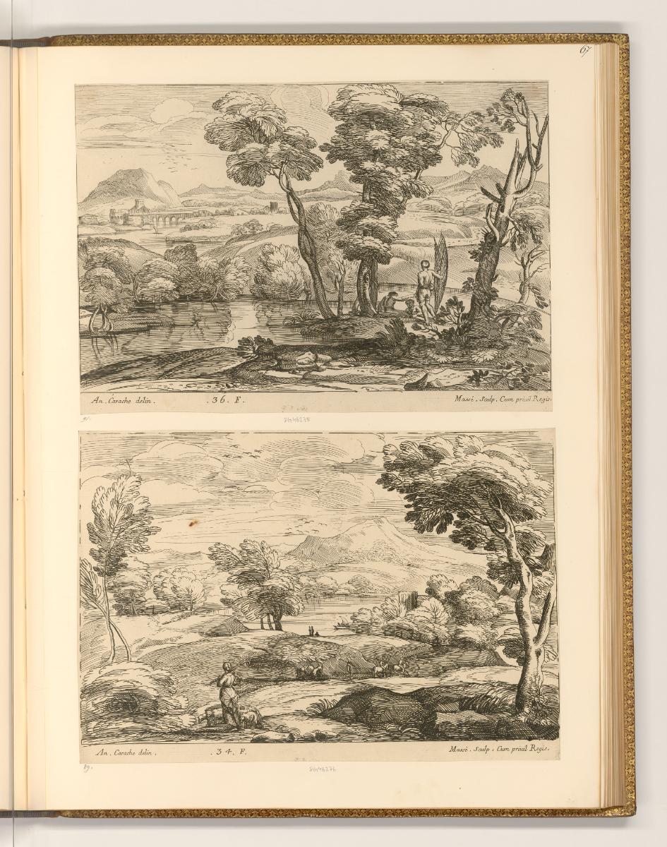 Jean Pesne; Charles Macé, Flusslandschaft mit Fischern; Landschaft mit Hirtin und zwei Reitern,…