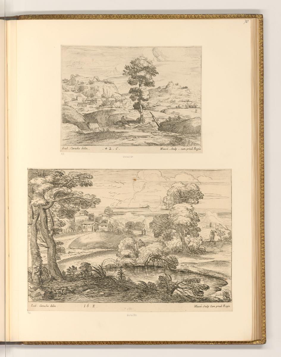 Jean Pesne; Charles Macé, Landschaft mit kleinem Wasserfall; Landschaft mit Siedlung und Reiter…
