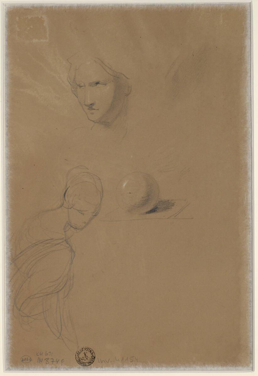 Josef Danhauser, Drei verschiedene Studien: Kopf, Figur, Kugel, Inv. Nr.: 41154v