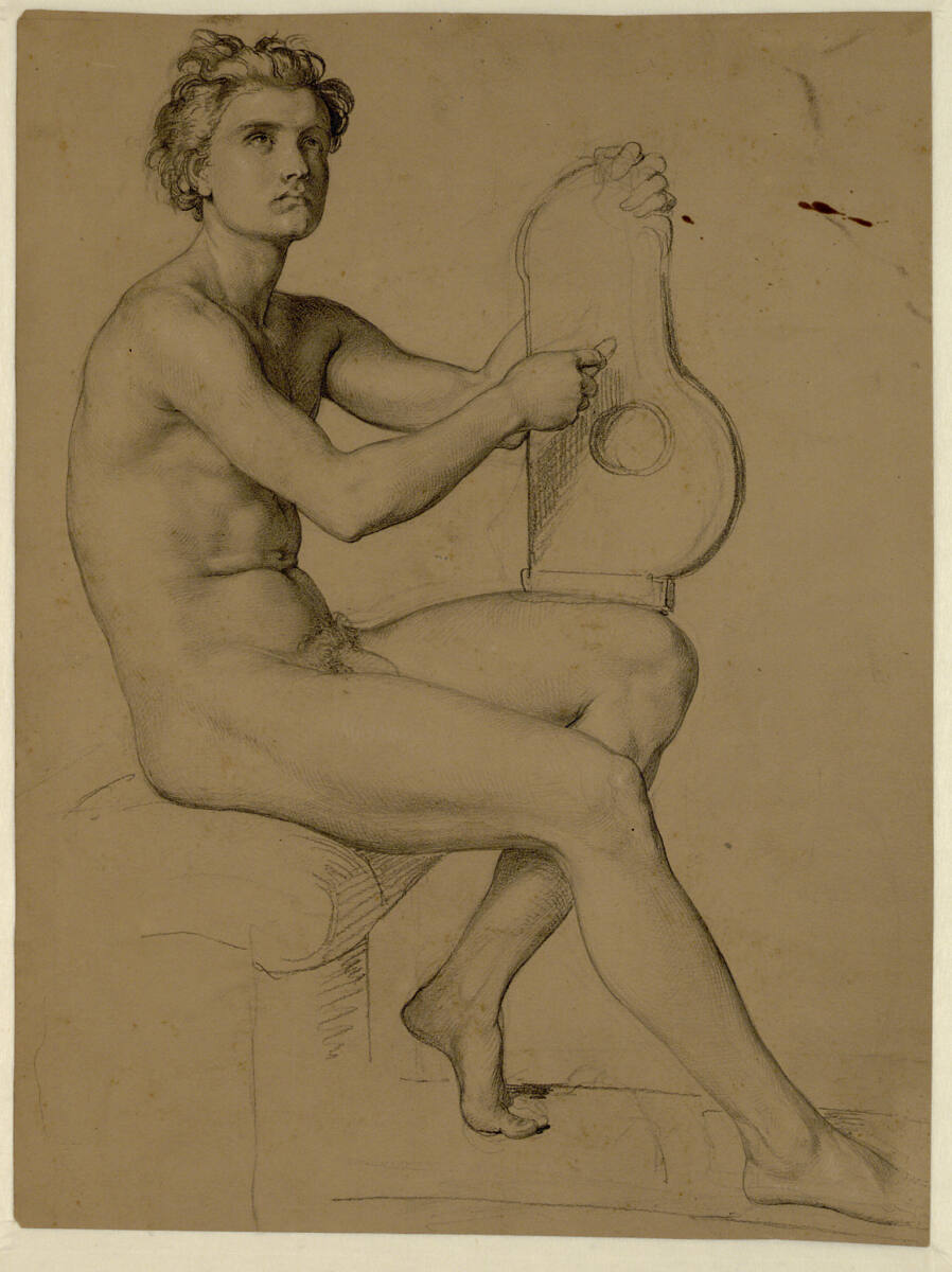 Aktstudie zum Apoll im Fresko der Ostloggia des Museums der bildenden Künste in Leipzig, Theodor Grosse, 1864–1872