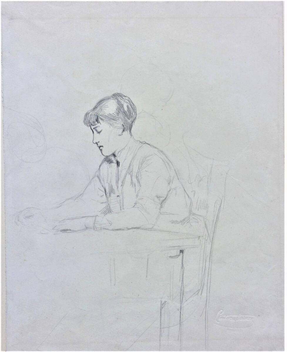 Cecil van Haanen, Mädchen am Tisch lesend, Inv. Nr.: 31955r