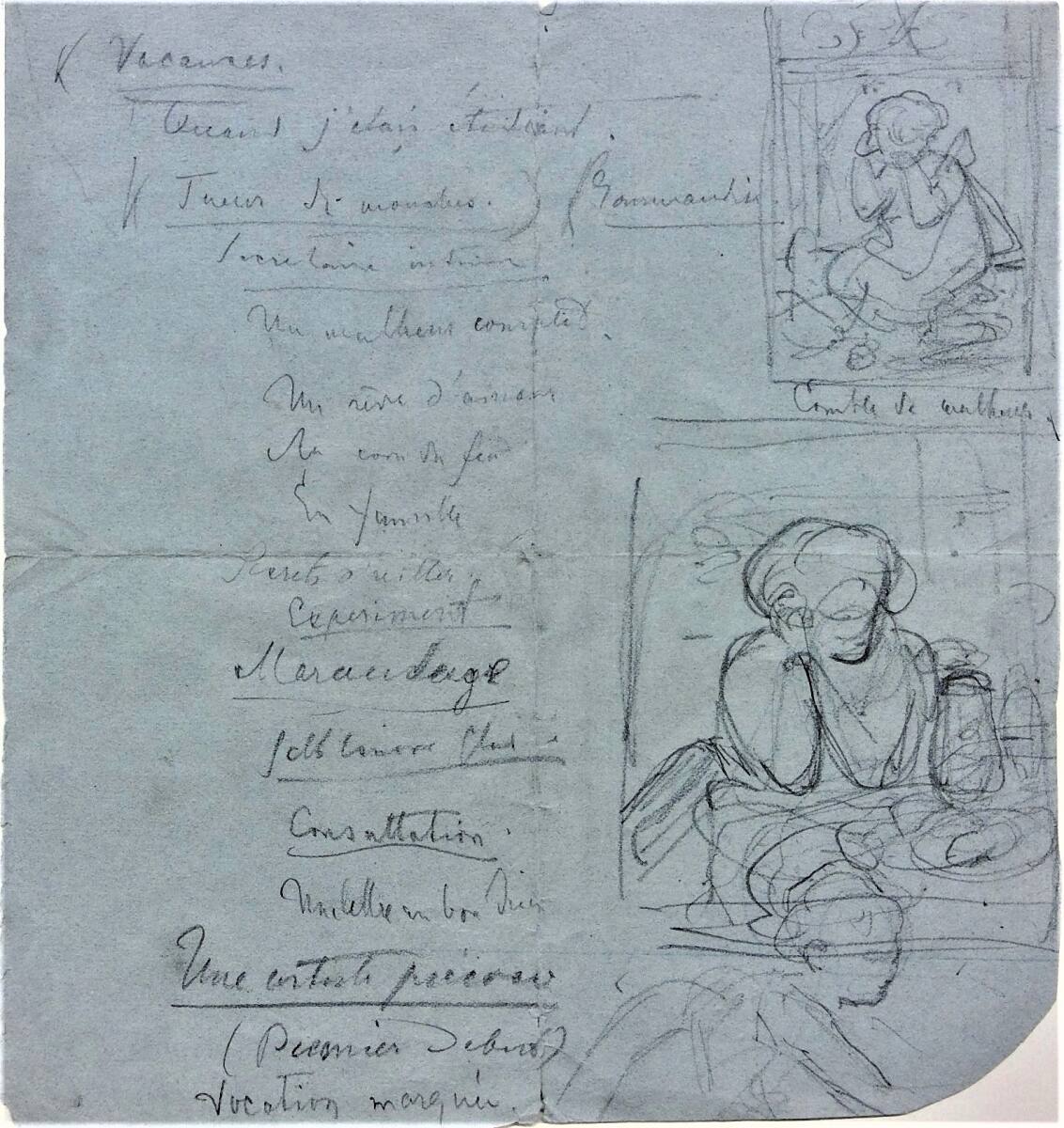 Zwei Skizzen mit Text, Cecil van Haanen