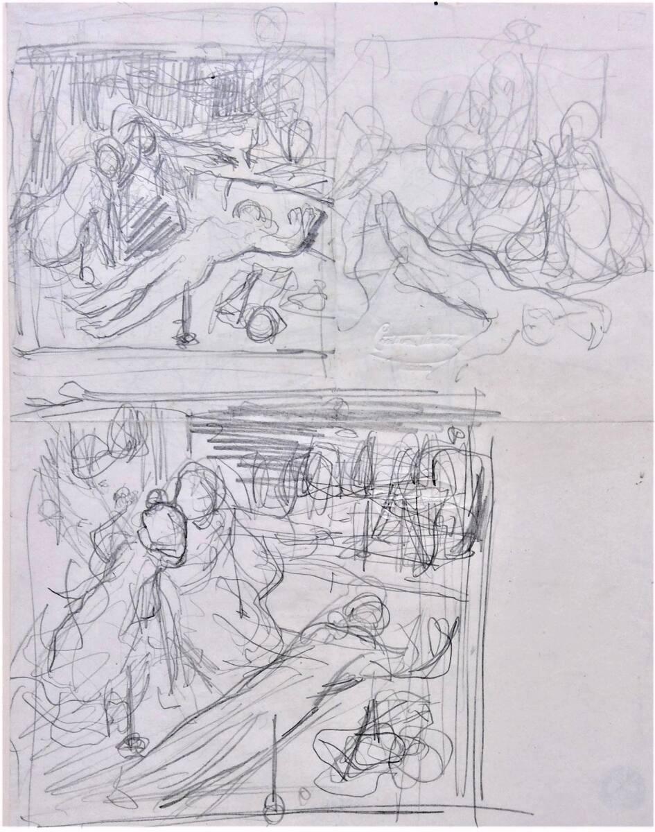 Cecil van Haanen, Studienblatt mit drei Szenen, Inv. Nr.: 32101r