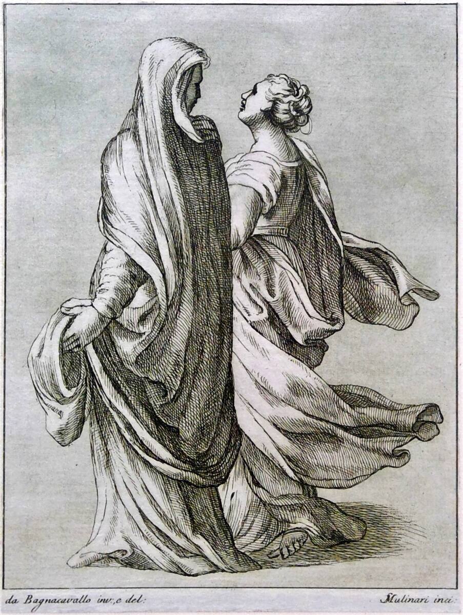 zweiweibliche Figuren in Rückenansicht nach links schreitend, StefanoMulinari, 1774