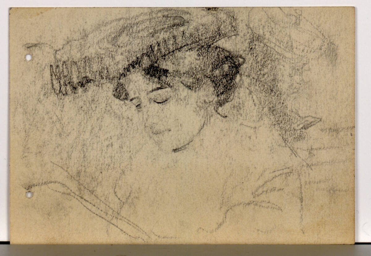 Weibliche Kopfstudie mit Hut, Josef Engelhart, 1884