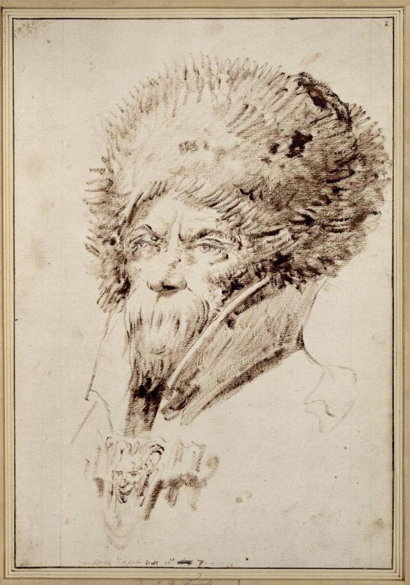 Giovanni Battista Tiepolo, Brustbild eines bärtigen Mannes mit Pelzmütze nach links, Inv. Nr.: …