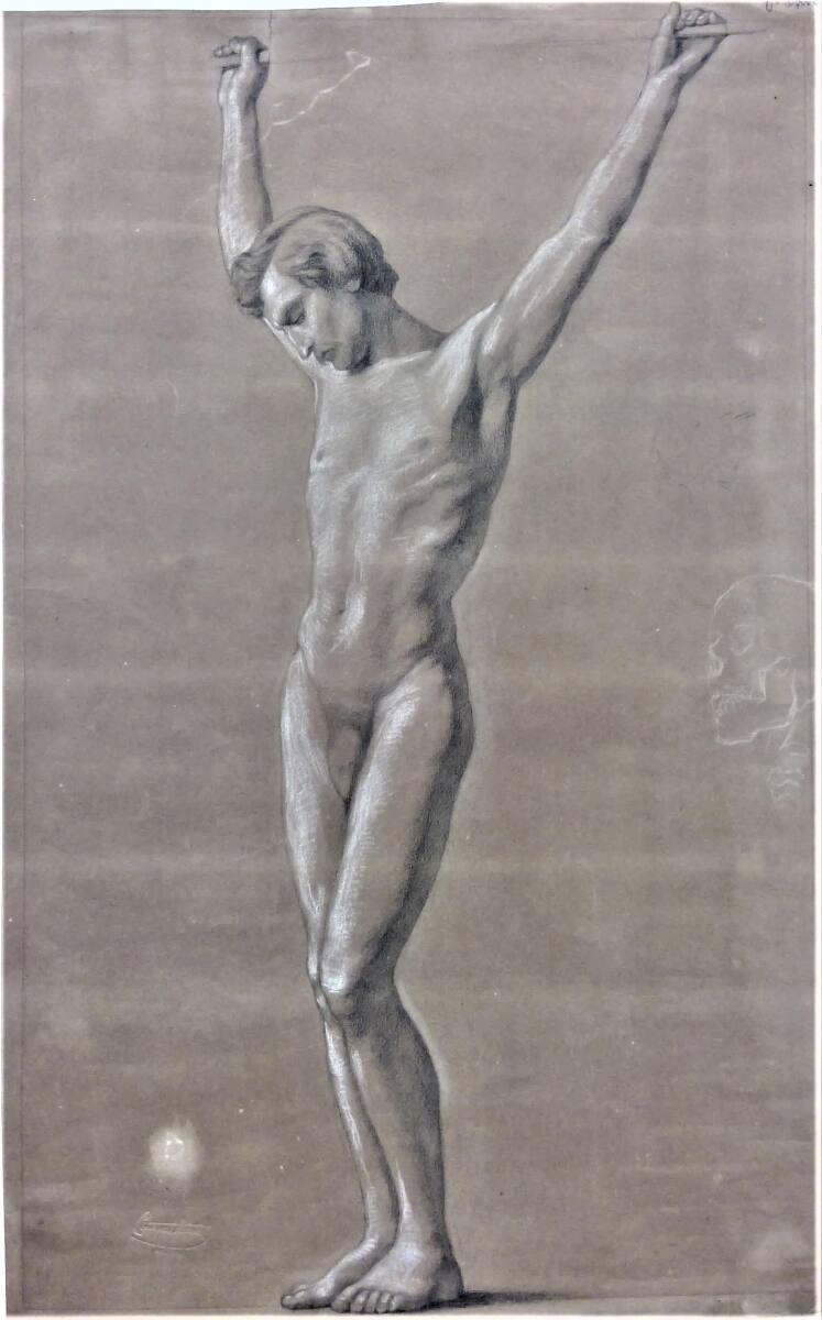 Cecil van Haanen, Stehender männlicher Akt mit erhobenen Armen, Inv. Nr.: 32233
