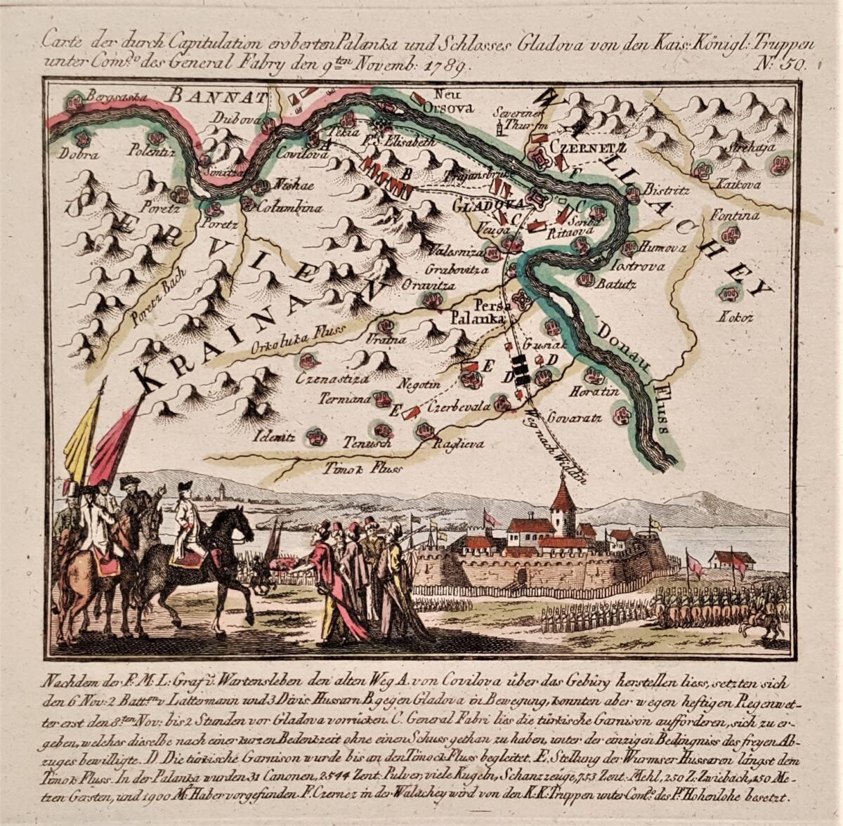 Anonym, Karte der Einnahme von Gladova (Kladovo) und Palanka (Brza Palanka) durch die kaiserlic…