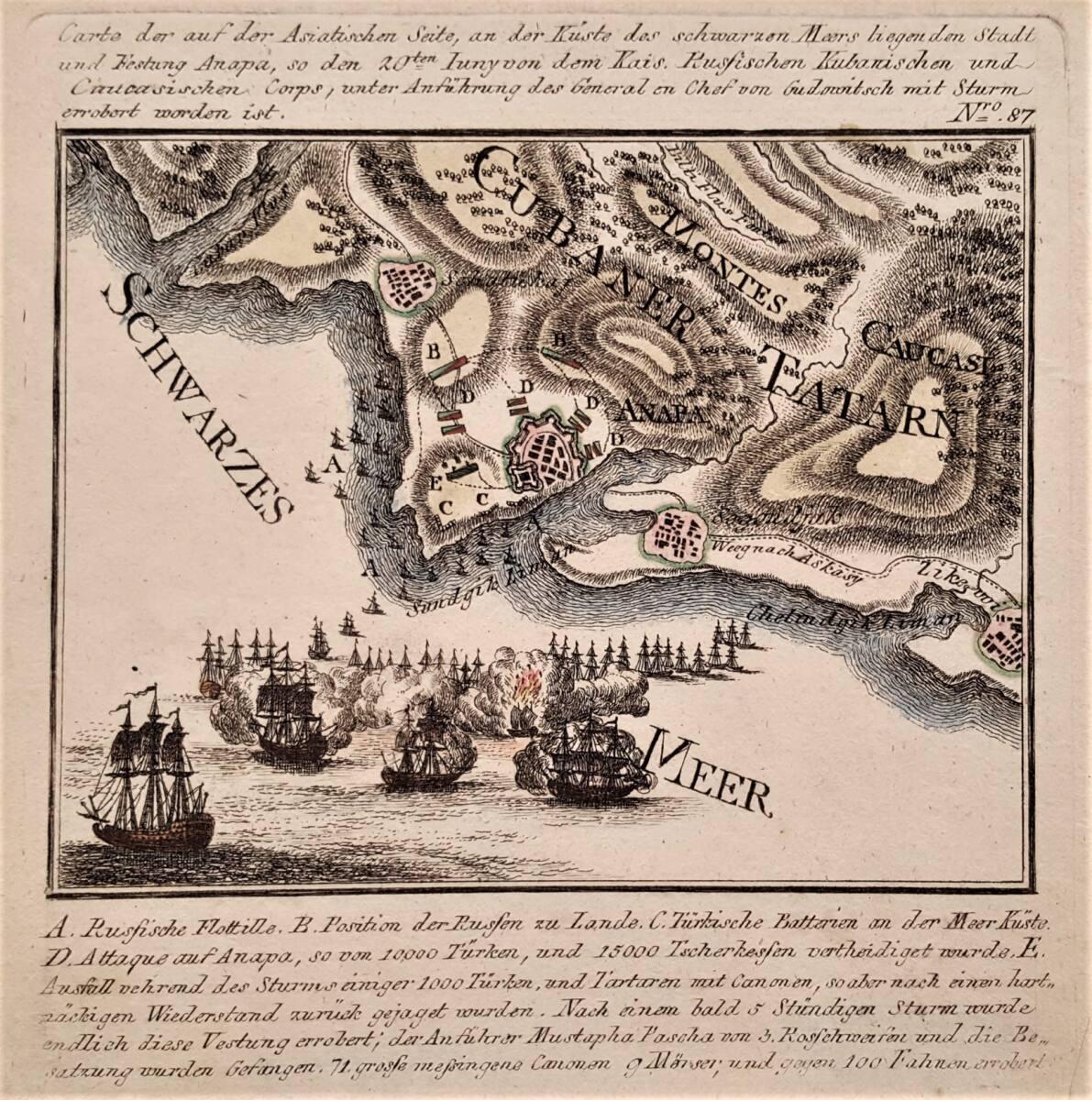 Anonym, Karte der Eroberung der Stadt und Festung Anapa am Schwarzen Meer durch russische Trupp…
