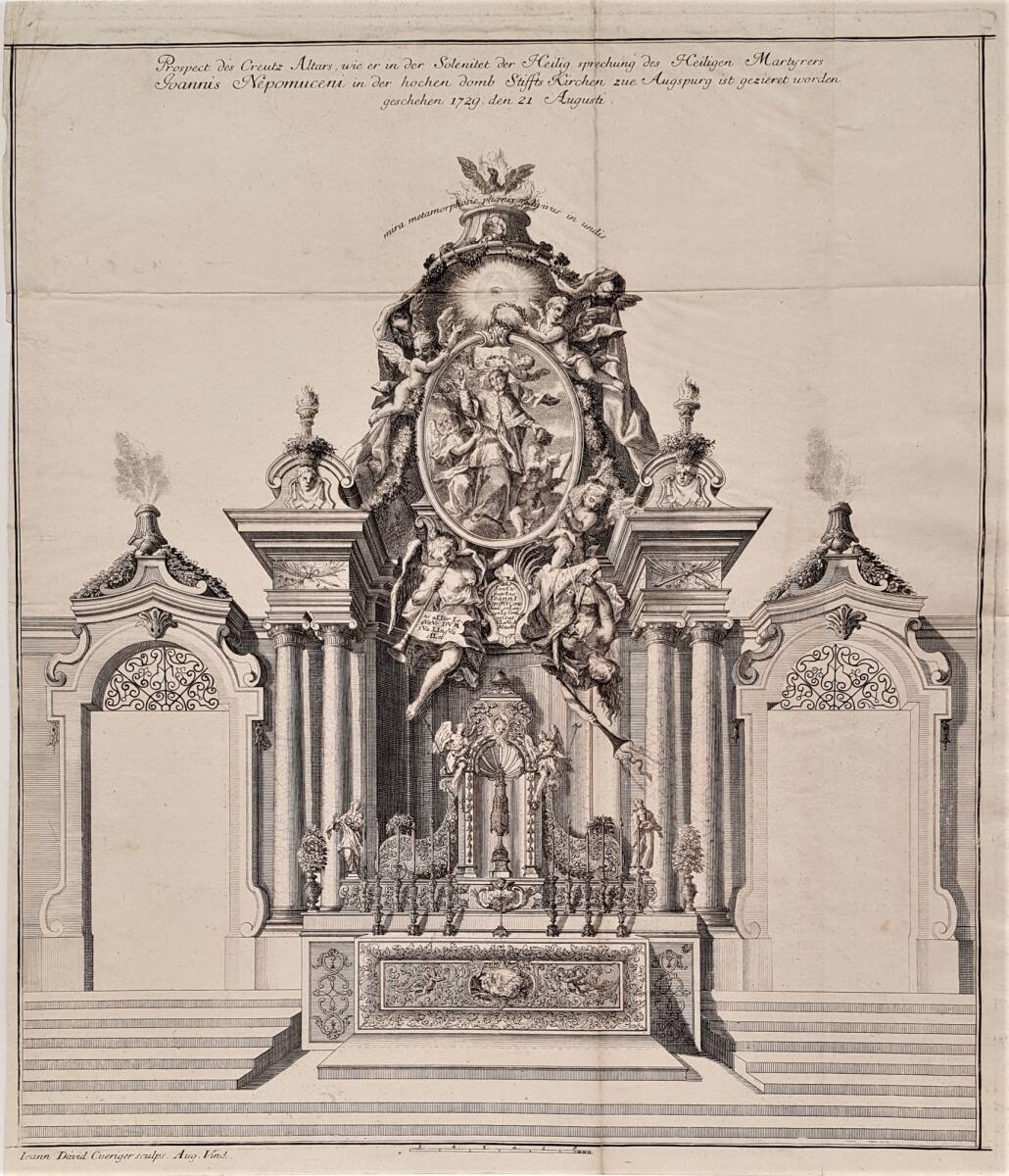 Festaltar im Augsburger Dom am 21. August 1729 zur Feier der Heiligsprechung des Johann von Nepomuk, JohannDavidCuriger, 1729