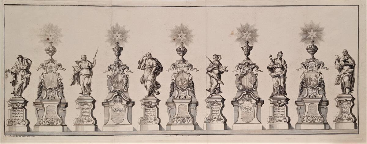 Allegorische und szenische Festpostamente im Augsburger Dom am 21. August 1729 zur Feier der He…