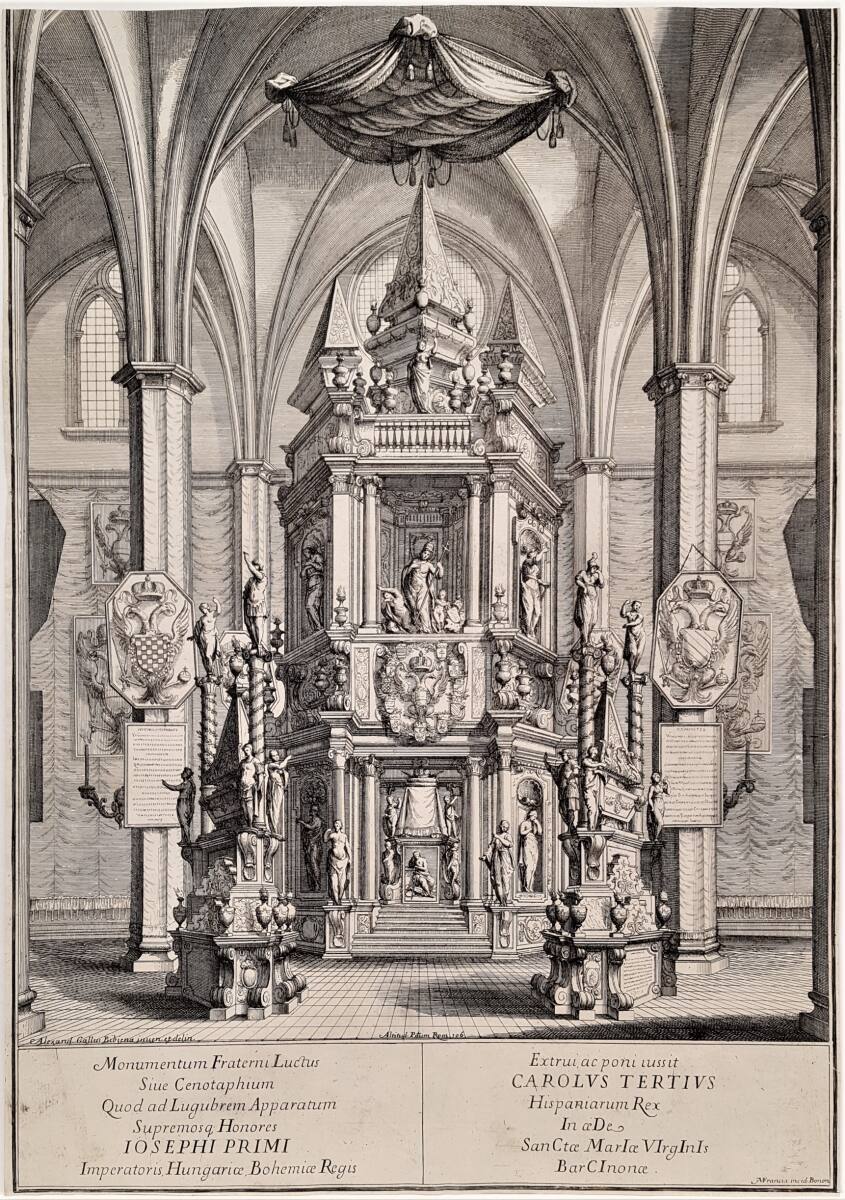 Trauergerüst für Kaiser Joseph I. in der Kirche S. Maria del Mar in Barcelona 1711, FrancescoMariaFrancia, 1711