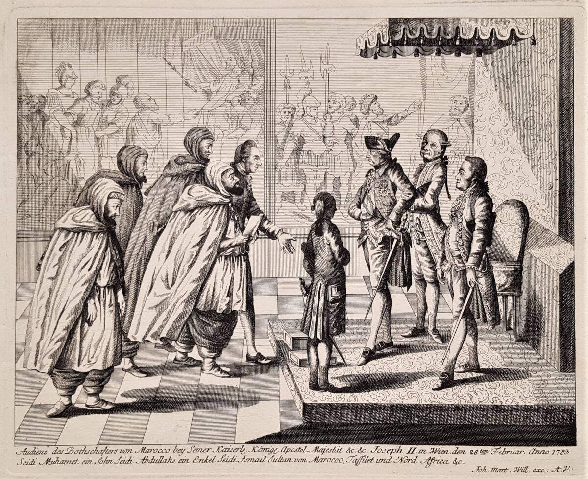 Audienz des Botschafters von Marokko, Muhammad Bin Abdel Malek, bei Kaiser Joseph II. am 28. Februar 1783, JohannMartinWill, 1783