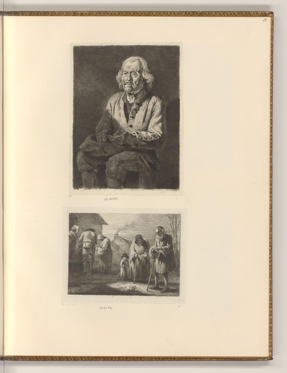 Jean Jacques Boissieu, Porträt eines sitzenden alten Mannes; Gruppe von Bauern vor einem Haus, …