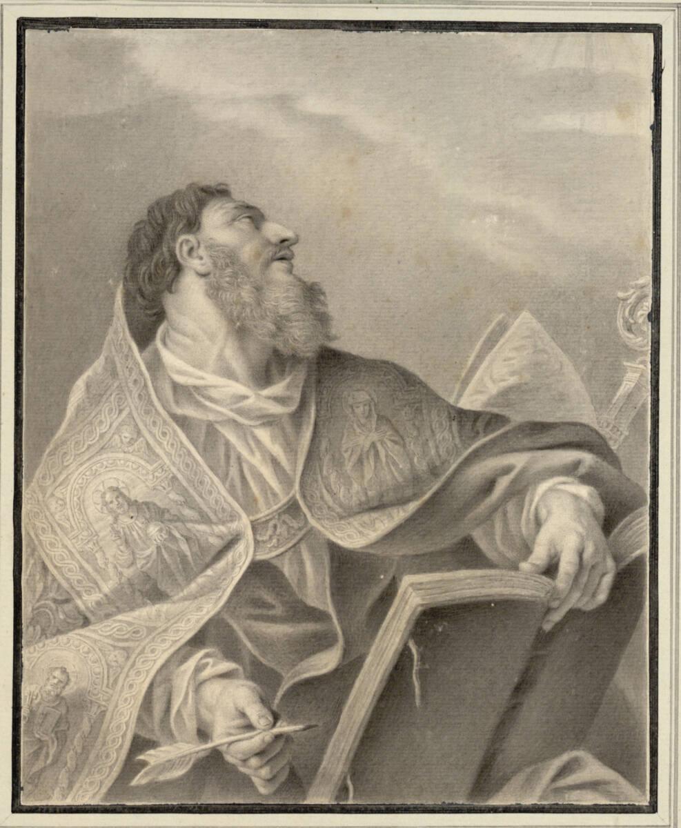 Antonio Daniele Bertoli, Der heilige Augustin im Profil nach rechts, mit dem Bischofsstab und d…