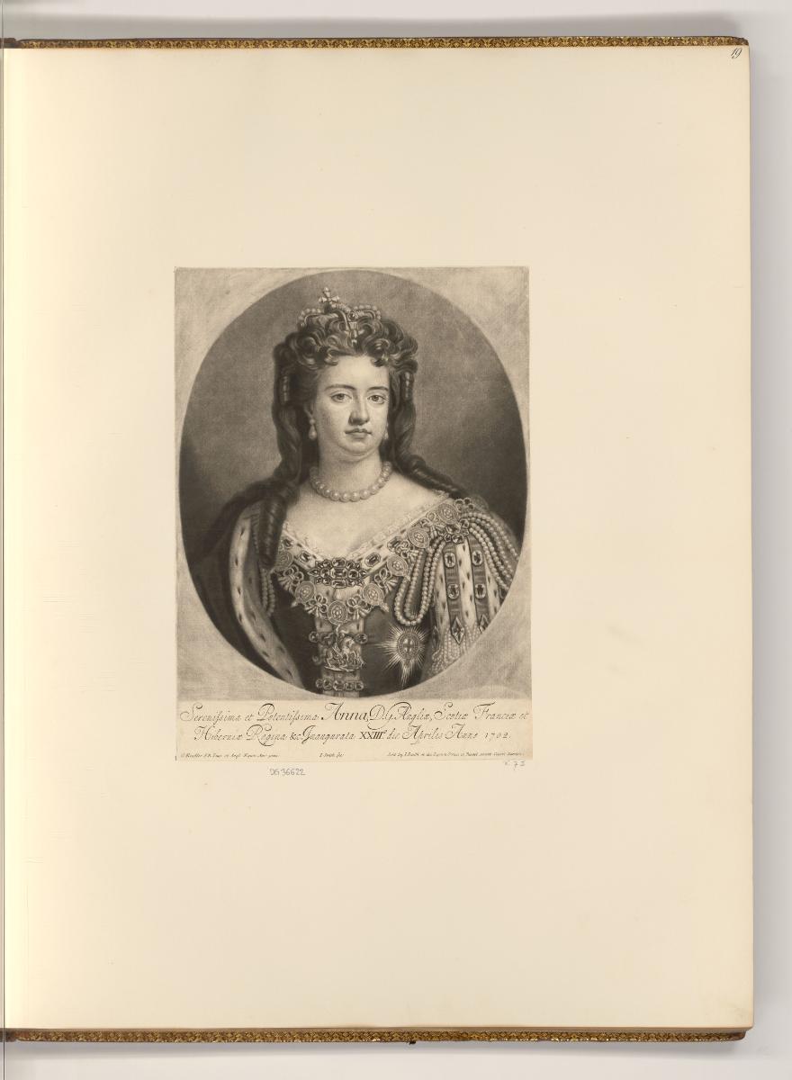 Schabblätter von John Smith, Serenissima et Potentissima Anna, D.G. Angliæ, Scotia Franciæ et H…