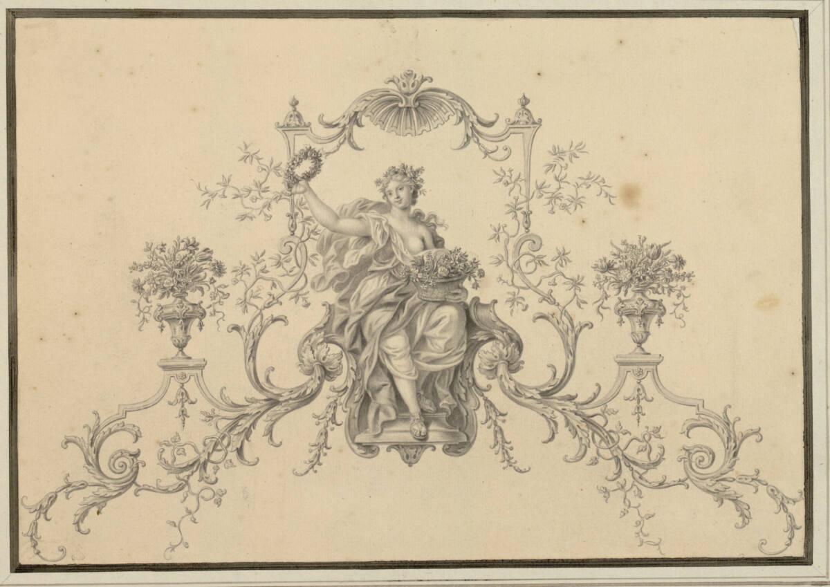 Antonio Daniele Bertoli, Entwurf für eine Sopraporte mit der sitzenden Muse Flora, Inv. Nr.: 18…