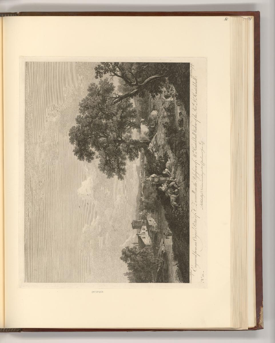 Britische Druckgrafiken des 18. Jahrhunderts, Landschaft mit Frauen, die sich bei einem Baum au…