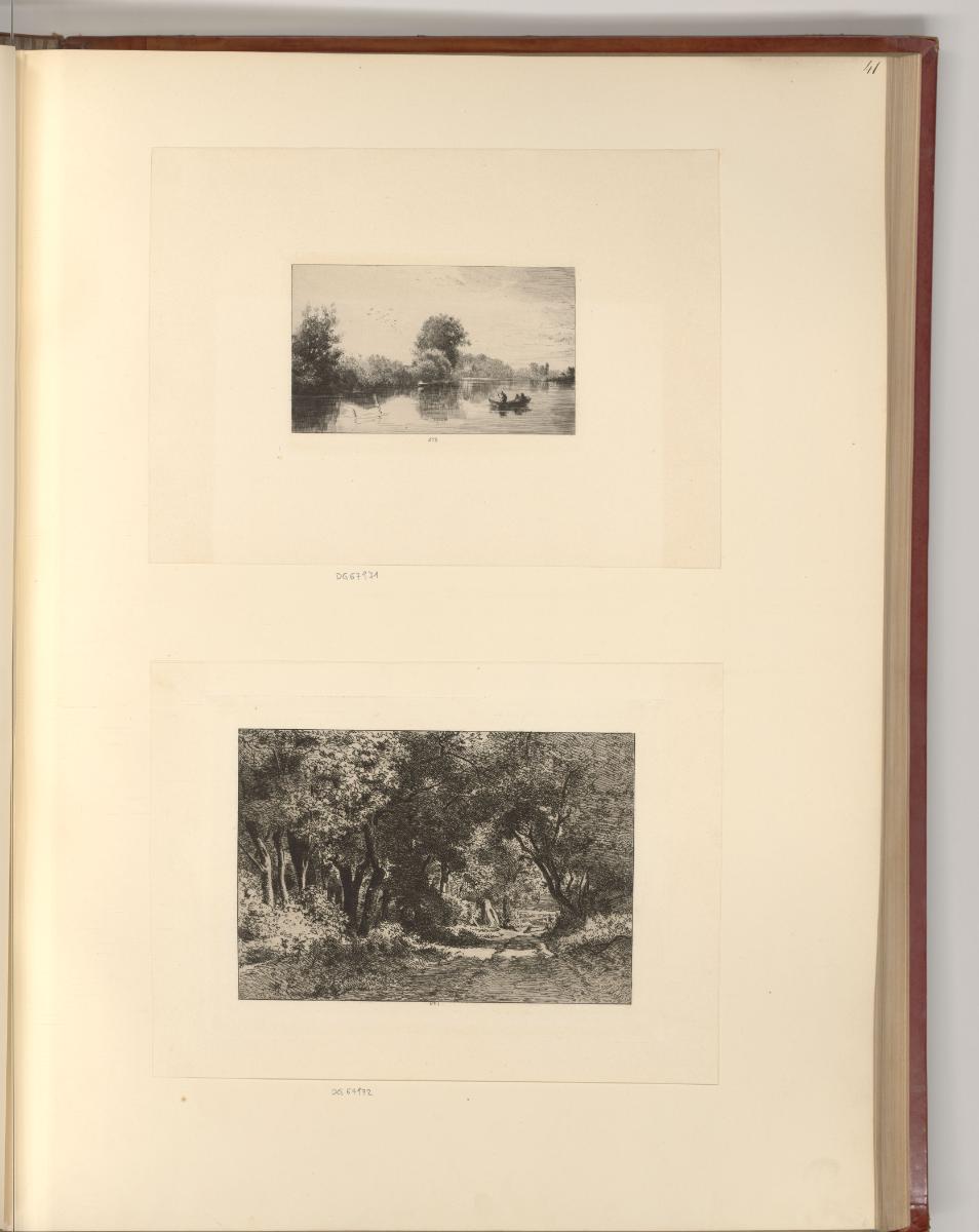 Alexandre Calame; Charles Emile Jacque; Honoré Daumier, Seelandschaft mit Kahn; Wald mit Straße…