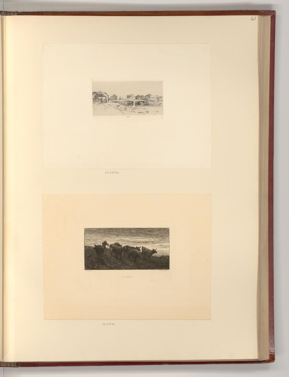 Alexandre Calame; Charles Emile Jacque; Honoré Daumier, Ansicht einer Stadt mit Brücke; Hirte m…