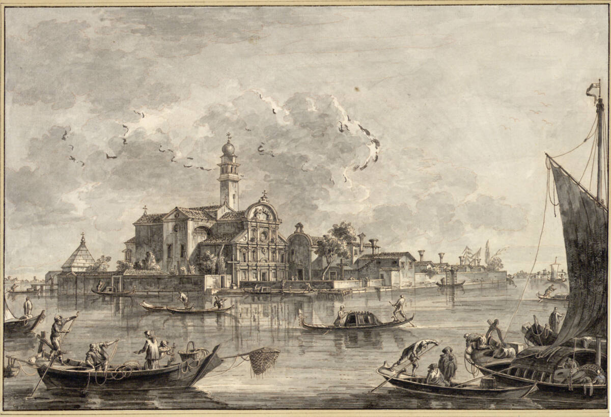 Die Insel San Clemente in der Lagune von Venedig mit dem Camaldulenserkloster, Francesco Tironi
