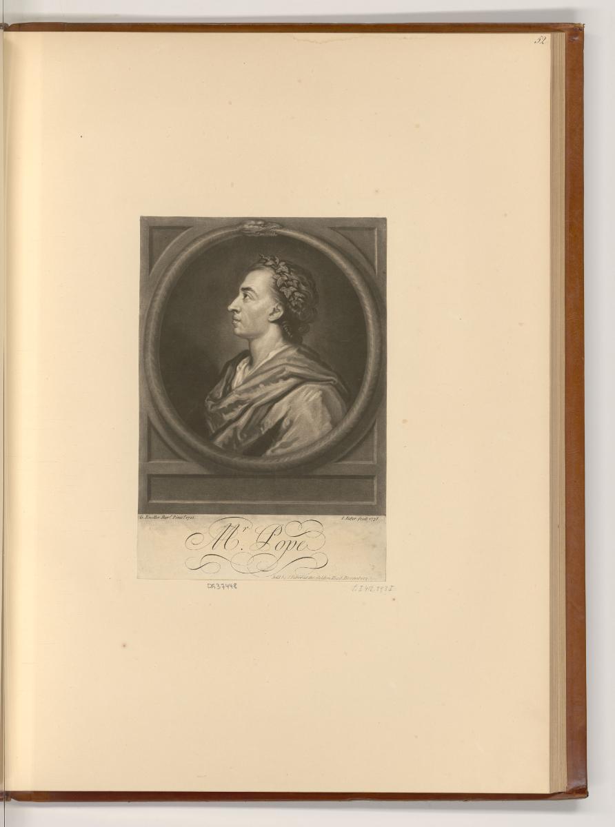 Schabblätter von John Faber, Porträt Alexander Pope mit Kranz, Inv. Nr.: England nach Sektionen…