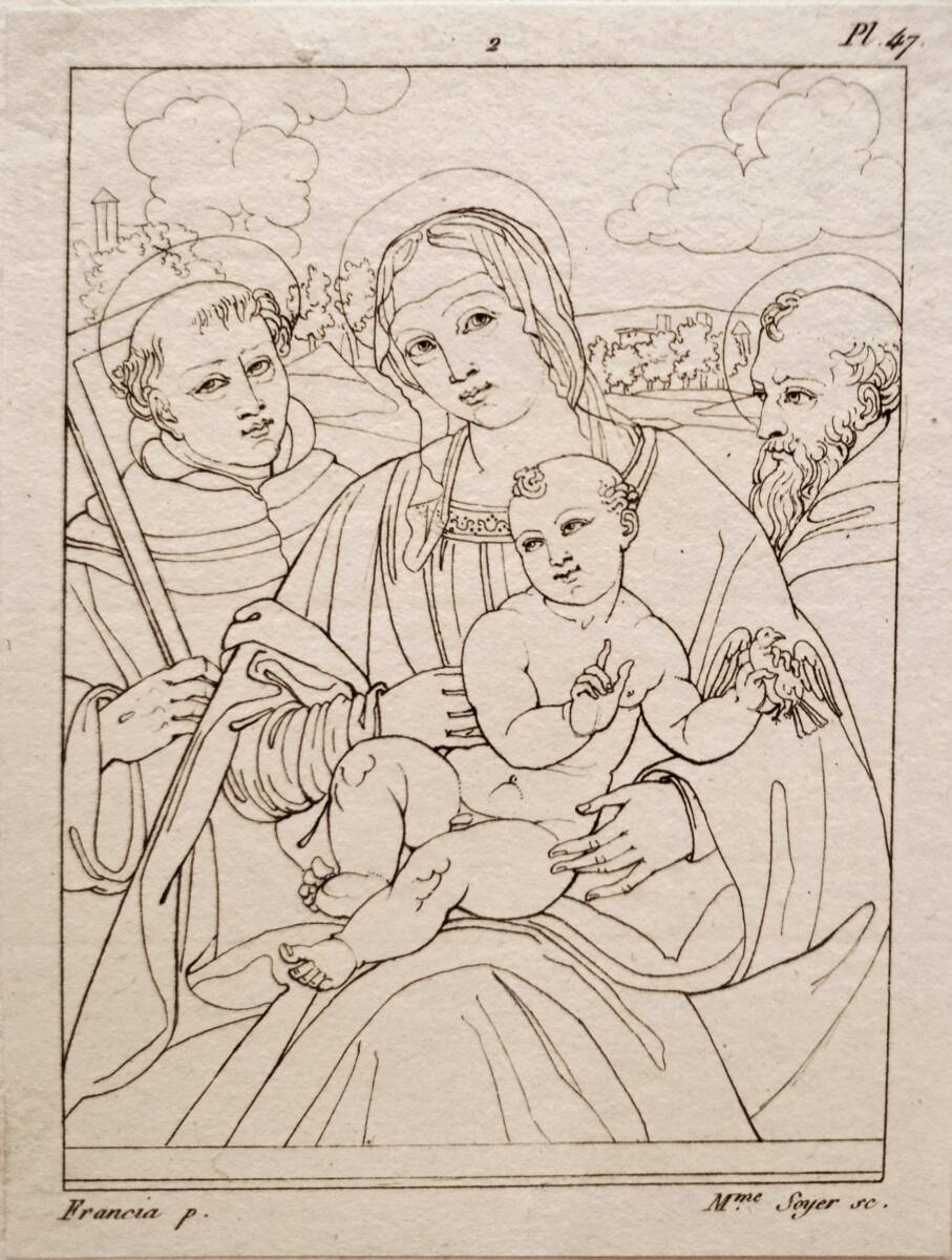 Madonna mit Jesuskind (eine Taube haltend) mit dem Hl. Franziskus und dem Hl. Jerom, FrancescoMariaFrancia