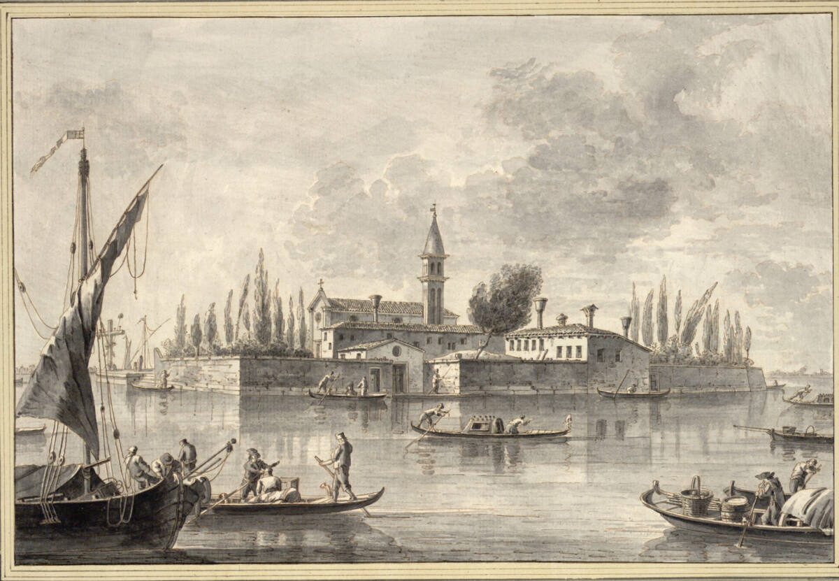 Die Insel S. Francesco del Deserto in der Lagune von Venedig mit dem Kloster der reformierten Franziskaner, Francesco Tironi