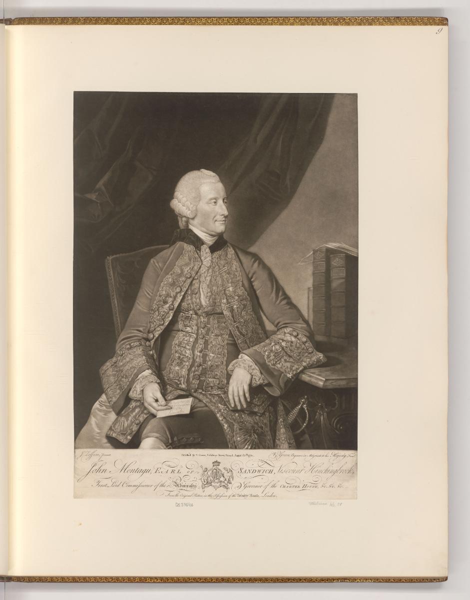 Schabblätter von Valentine Green, Porträt John Montagu, Earl of Sandwich, Viscount Hinchingbroo…
