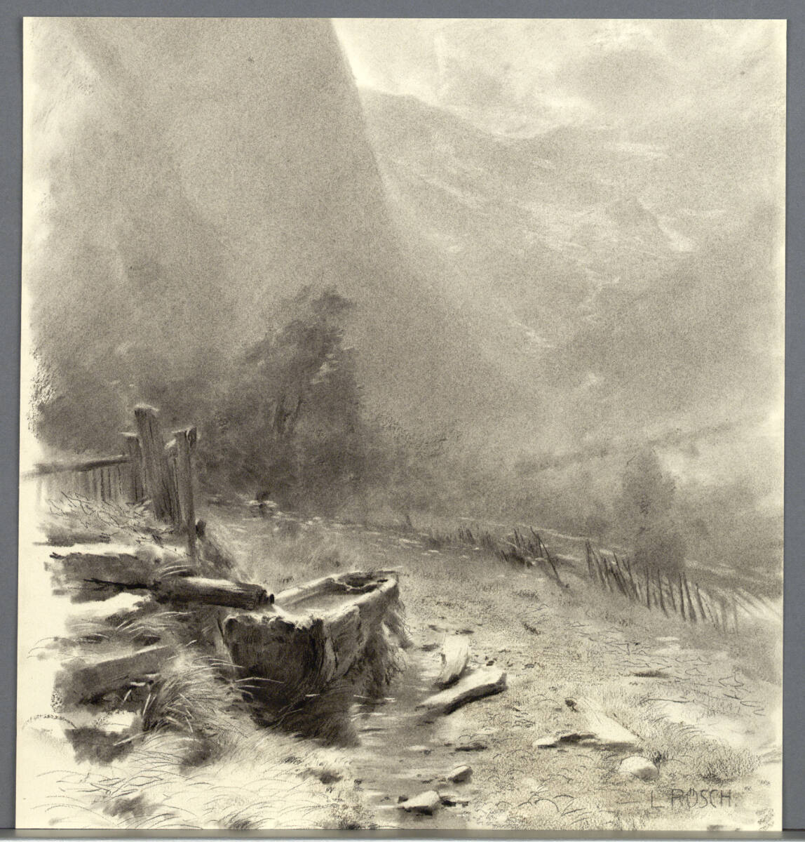 Berglandschaft mit Brunnen, Ludwig Rösch