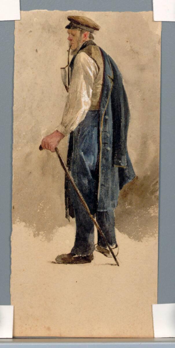 Ludwig Rösch, Mann mit Pfeife und Stock Seitenansicht, Inv. Nr.: 42937