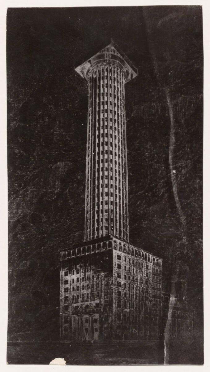 Chicago Tribune Column, Zeichnung auf schwarzem Grund, Inv. Nr.: ALA2136