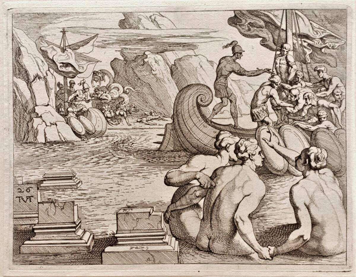 Odysseus passiert die Insel der Sirenen (im Hintergrund die Klippen der Skylla), Inv. Nr.: DG20…