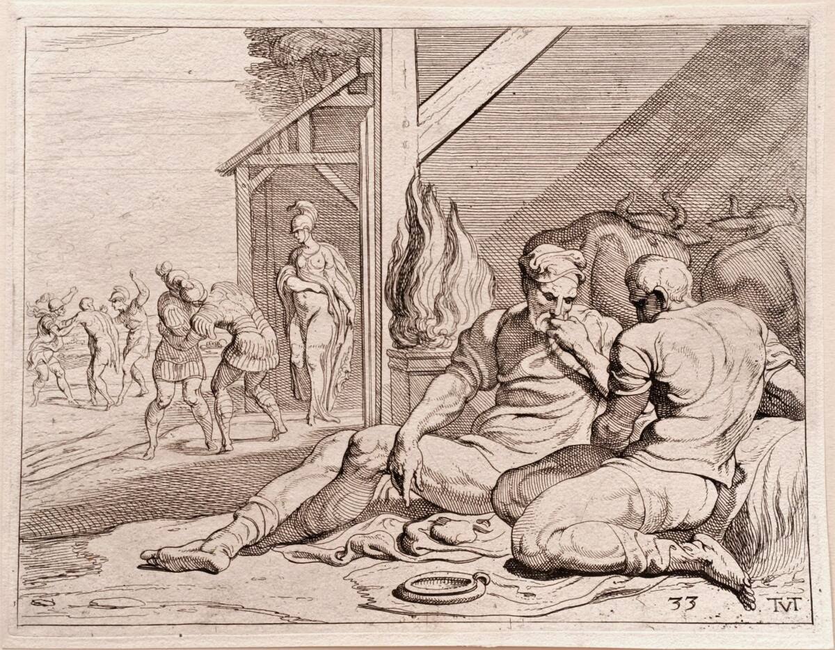 Odysseus als Bettler bei Eumaios