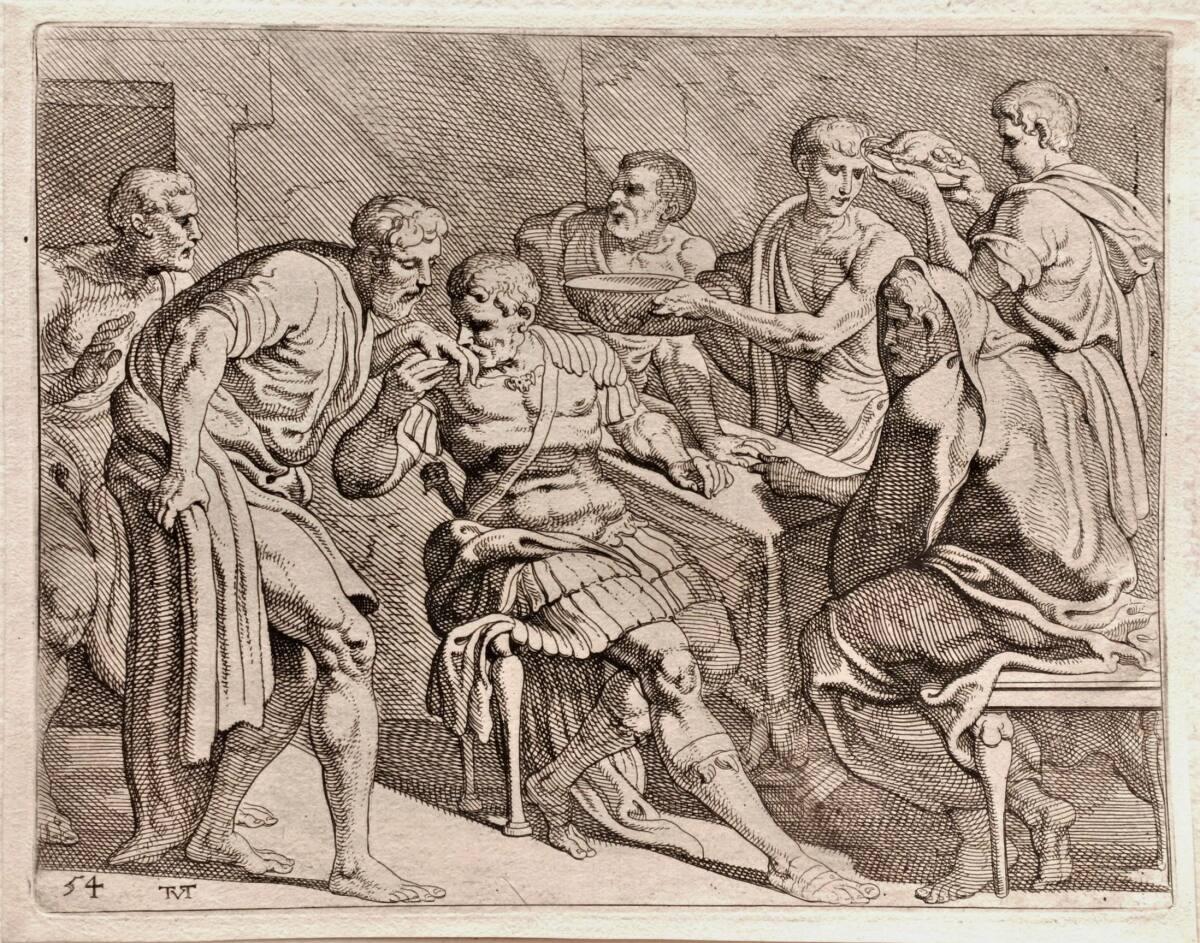Odysseus wird von Dolios und seeinen Söhnen begrüßt, Inv. Nr.: DG2022/4/118