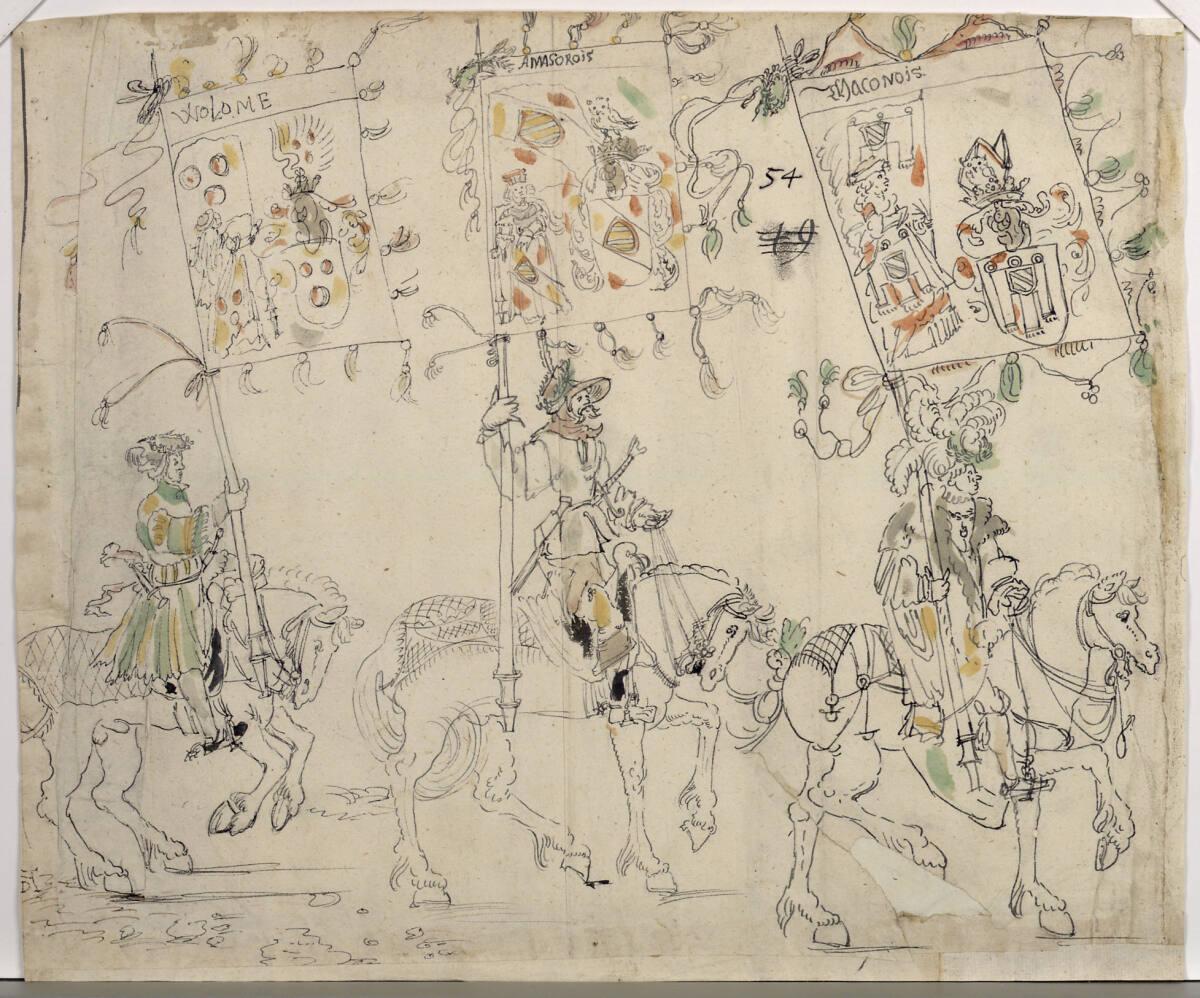Anonym, Drei Bannerträger (aus dem "Triumphzug" Kaiser Maximilians I.), Inv. Nr.: 43311