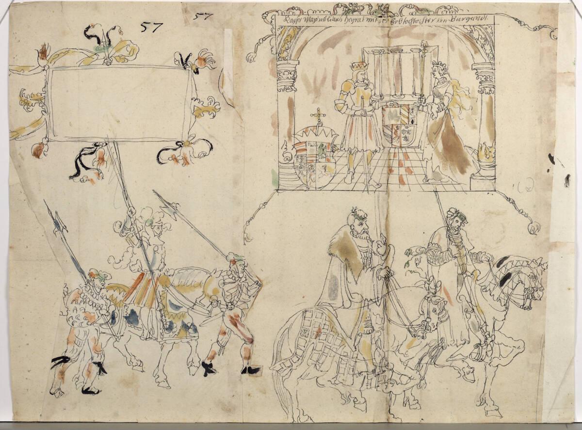 Anonym, Reiter mit Tafel: Hochzeit Maximilians (aus dem "Triumphzug" Kaiser Maximilians I.), In…