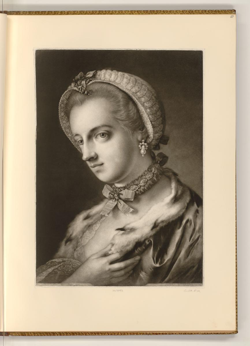 Schabblätter von Thomas Frey, Richard Houston und Joseph Saunders, Porträt einer Frau mit Haube…