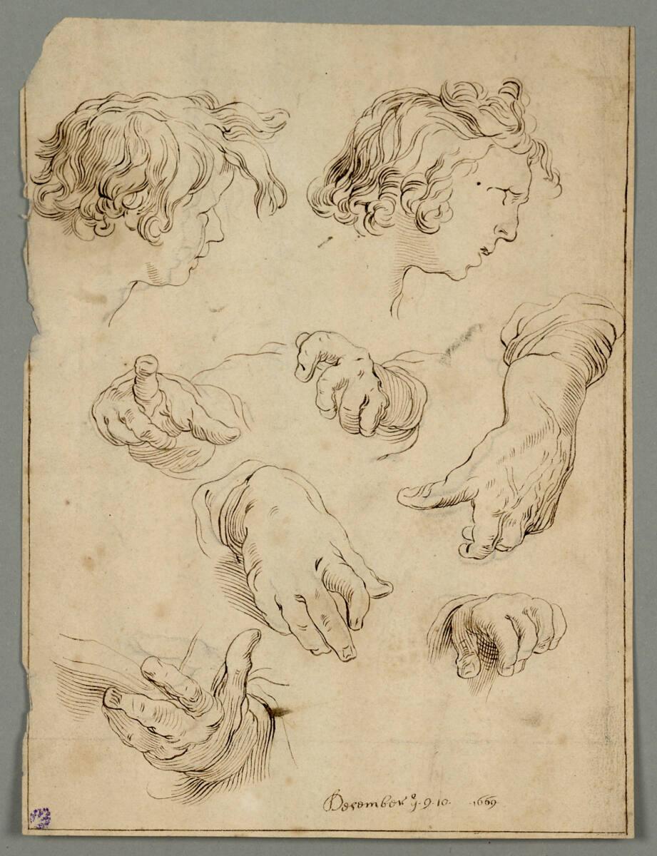 Anonym, Kopf- und Handstudien, Inv. Nr.: 43405