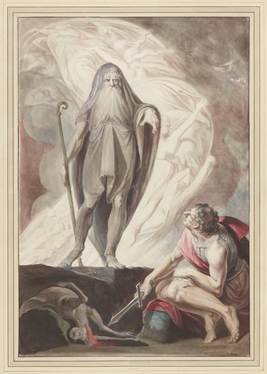 Johann Heinrich Füssli d. J., Teiresias erscheint Odysseus beim Totenopfer, Inv. Nr.: 17299
