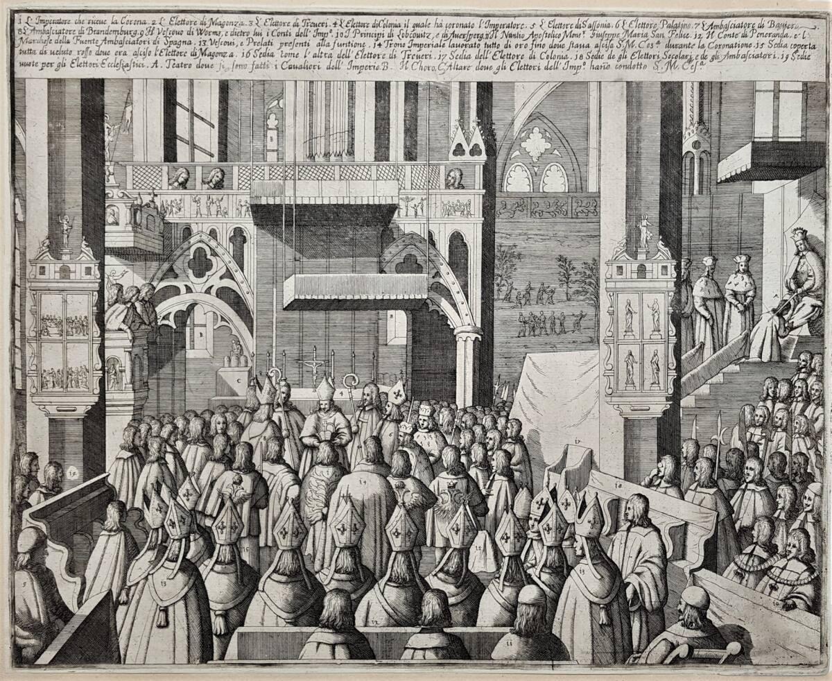 Anonym, Krönung Leopolds I. zum Römisch-Deutschen Kaiser im St. Bartholomäus-Dom am 1. August 1…