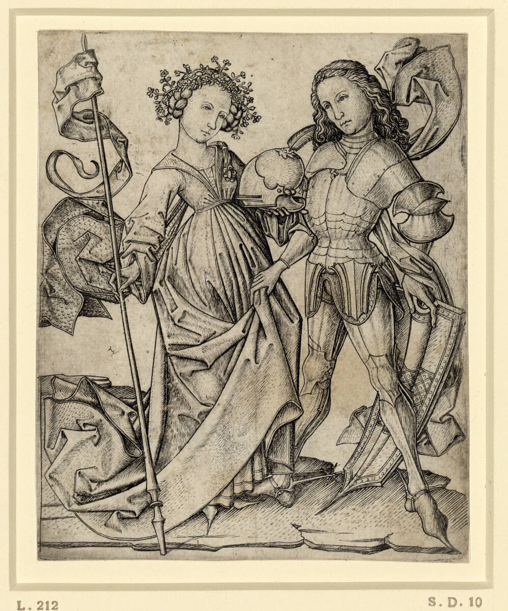Der Ritter und die Dame mit Helm und Lanze, Master E. S.